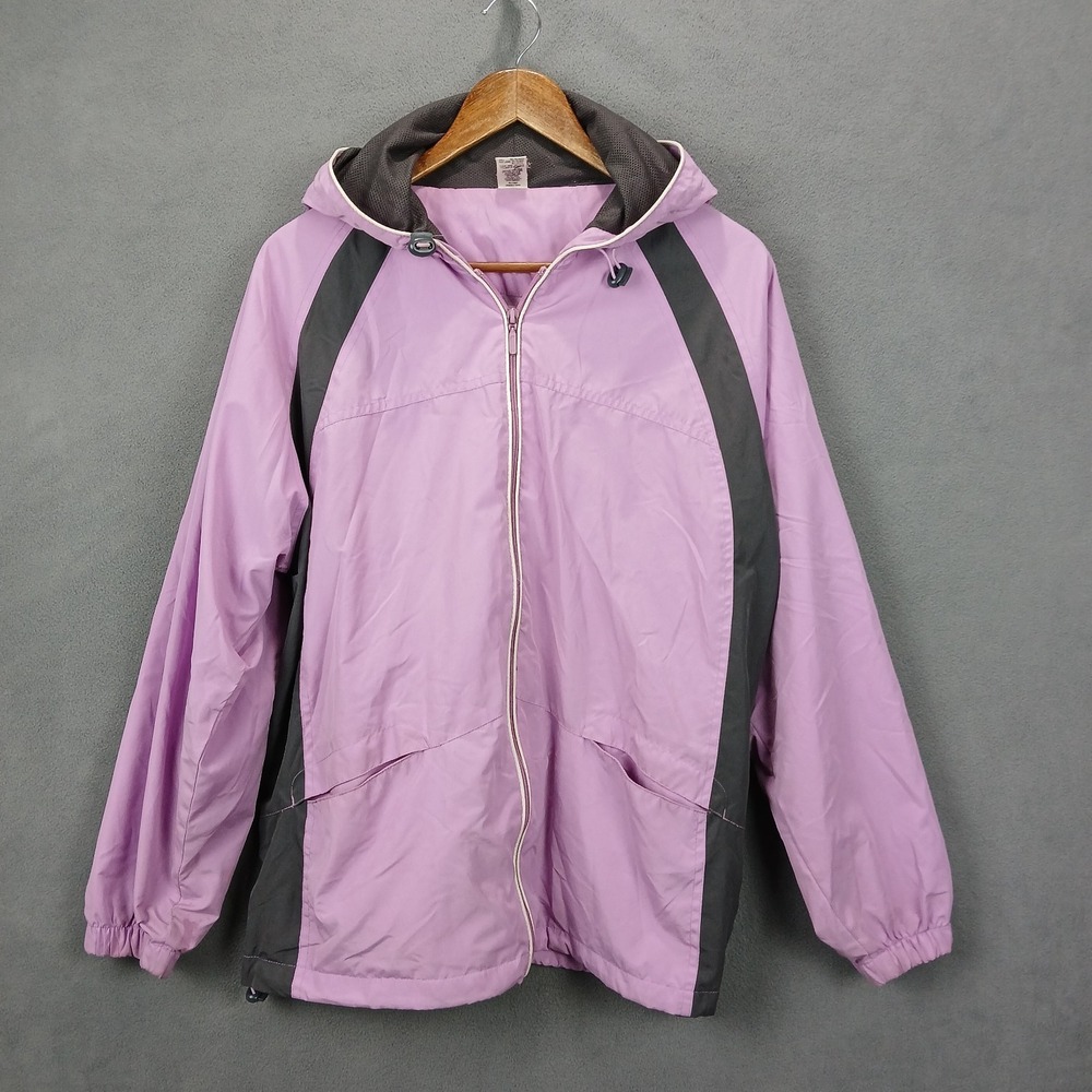 Cheetah Windbreaker Jacket Womens L (14) Pink Black Lined Raglan Sleeve Full Zip